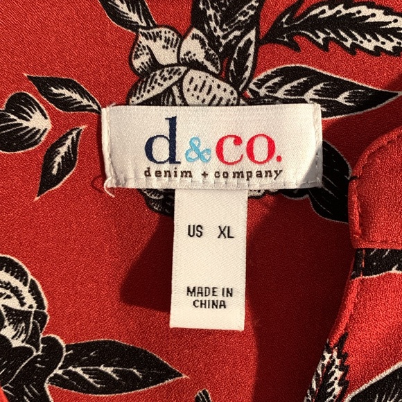 Denim & Co Rusty Red Floral V-Neck Long Sleeve Blouse EUC - Picture 3 of 7